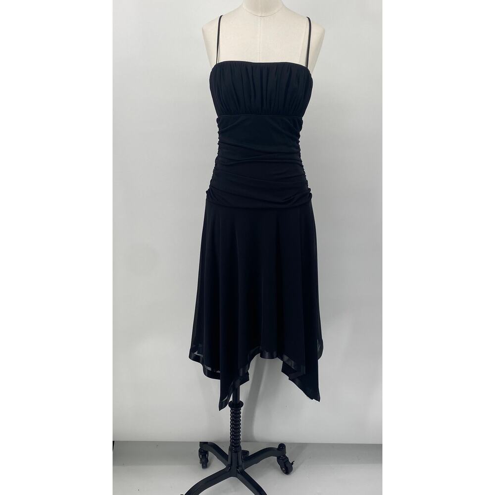 Vintage Y2k Midi Dress Hanky Hem Sleeveless Semi Sweetheart Neck Black Womens XS - Picture 2 of 8
